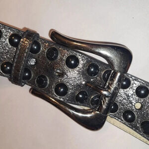 GUESS Silver Buckle Black Studded Belt Size Small Statement Y2K Vibes Moto